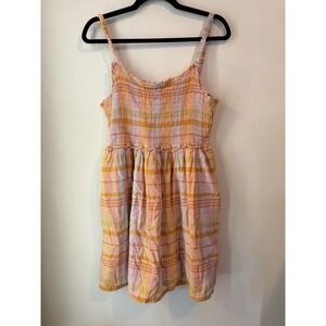 American Eagle Dress Women's Sz Large Plaid Straps Lined Sundress Pockets Beachy